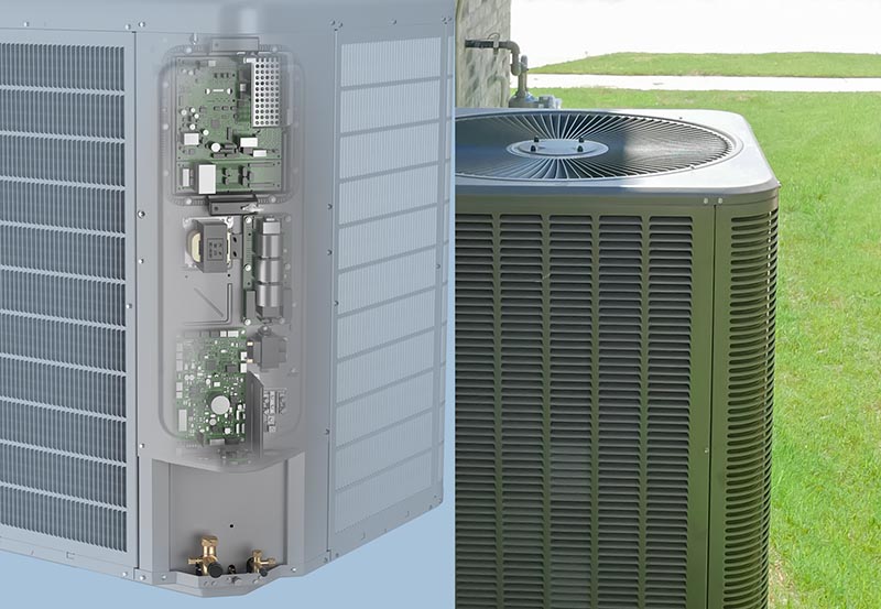 A side-by-side comparison of an outdoor air conditioning condenser unit.